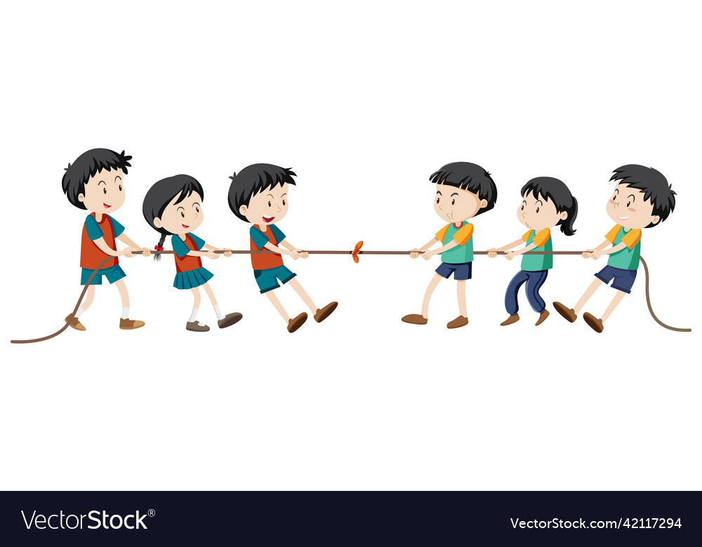 Children playing tug of war game Royalty Free Vector Image