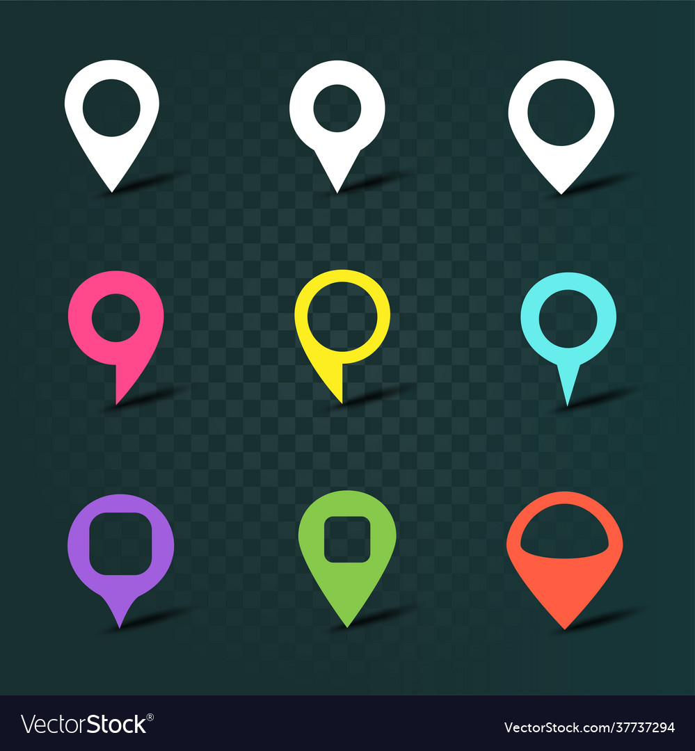 Color map navigation pin object sign set vector image Color map navigation pin object sign set