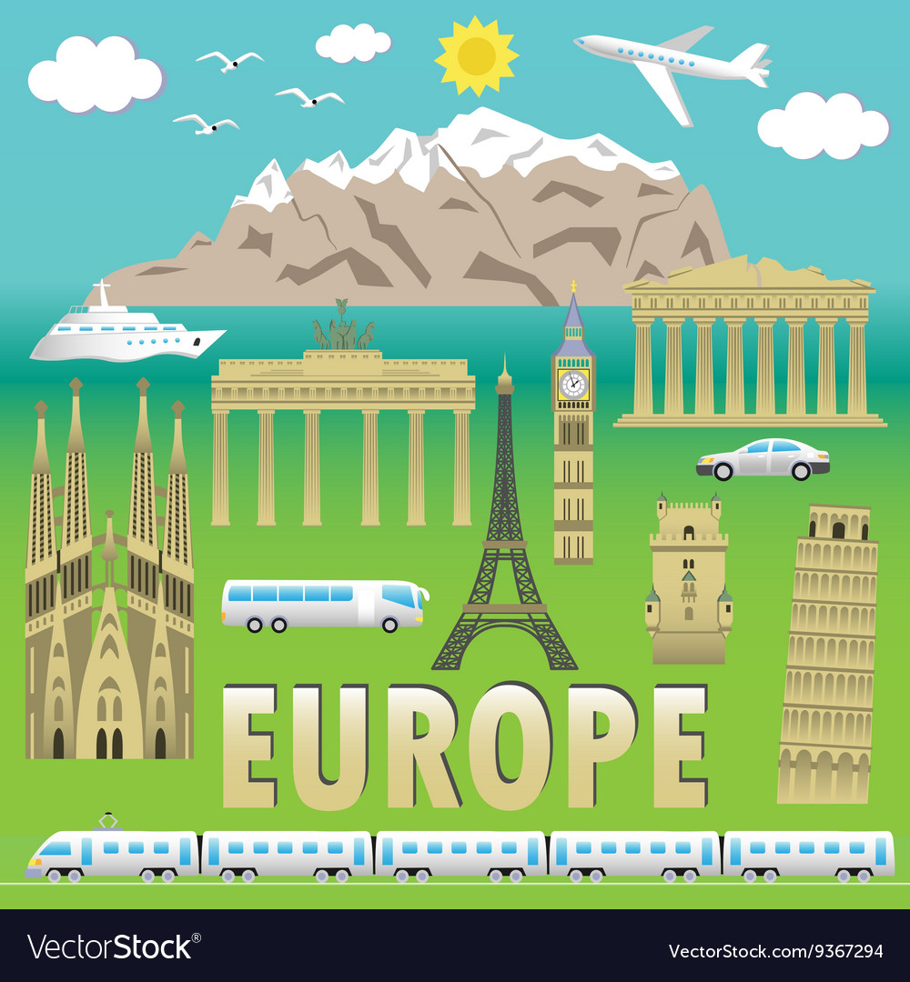 Europe Travel Colour Set Royalty Free Vector Image