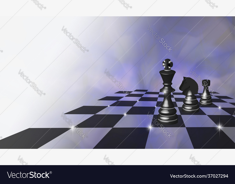 Foggy poster with 3d chess pieces on a chessboard