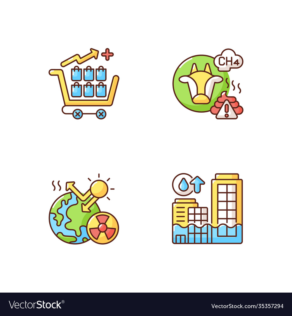 Global warming rgb color icons set