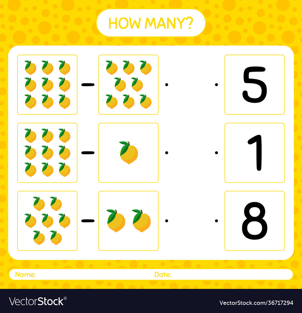 How many counting game with eggfruit worksheet vector image How many counting game with eggfruit worksheet