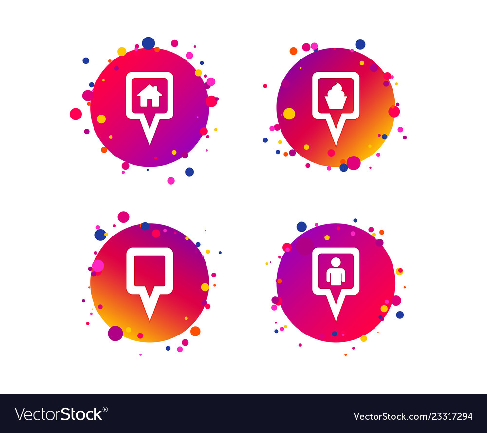 Map pointer icons home food and user location