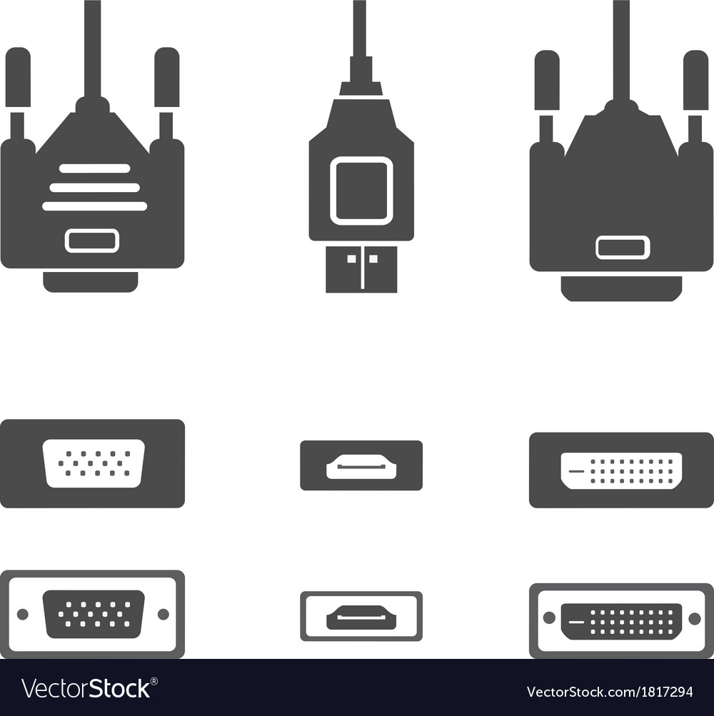 Monitor hardware icons cabels Royalty Free Vector Image