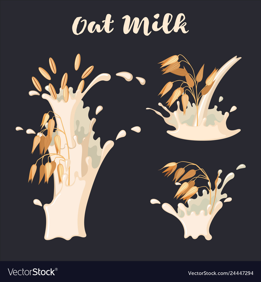 Oat milk design elements collection on black Vector Image