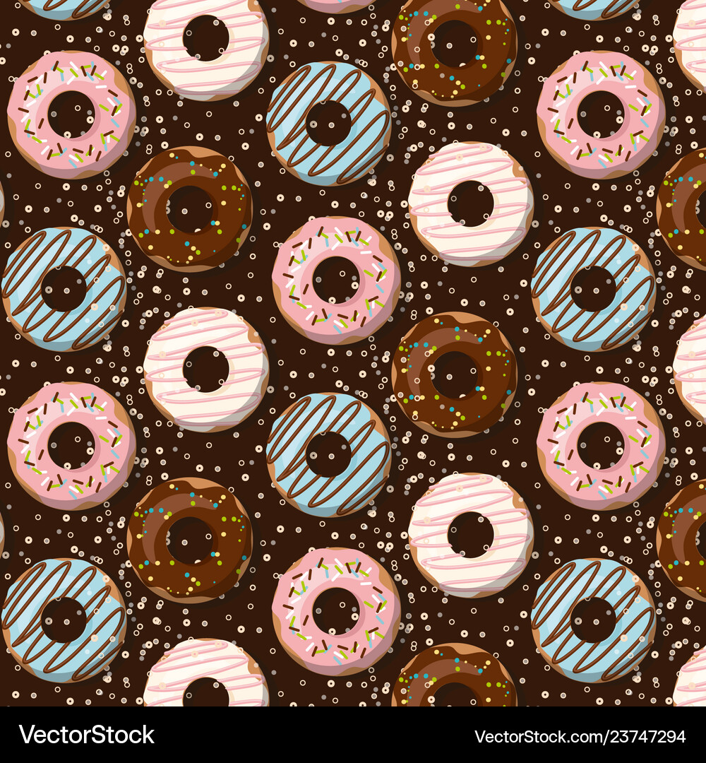 Pattern with glazed donuts on brown Royalty Free Vector