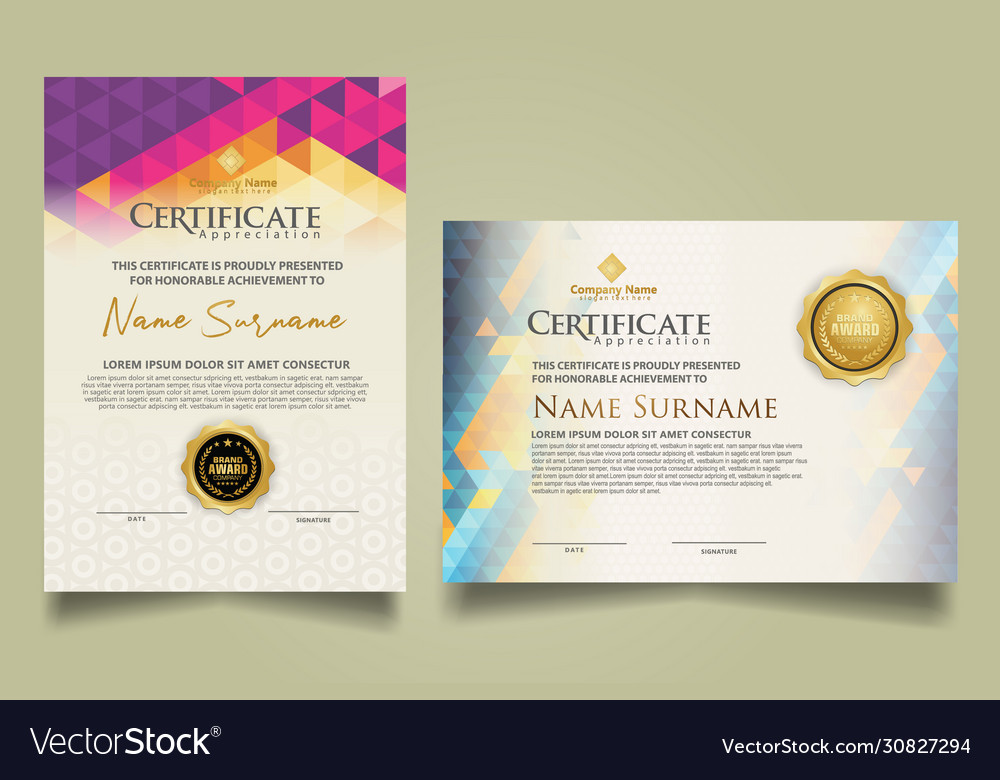 Set certificate template with triangle geometric