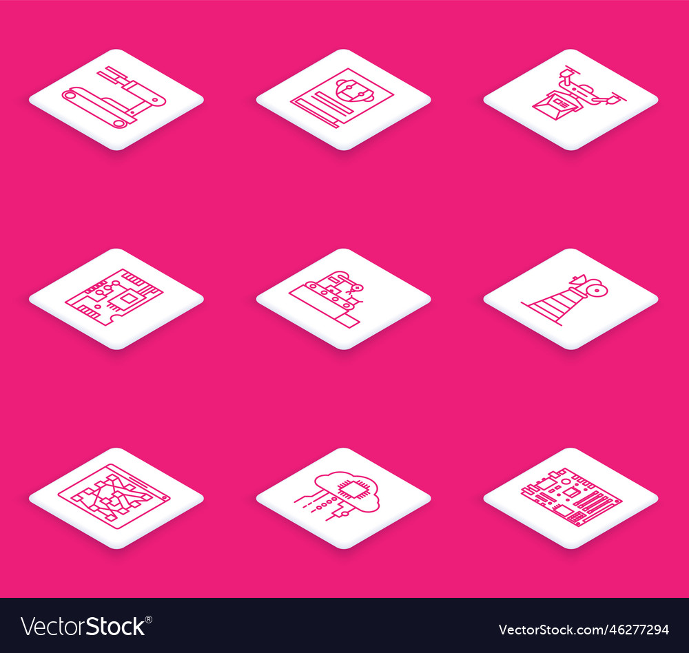 Set line robot electronic computer components vector image Set line robot electronic computer components