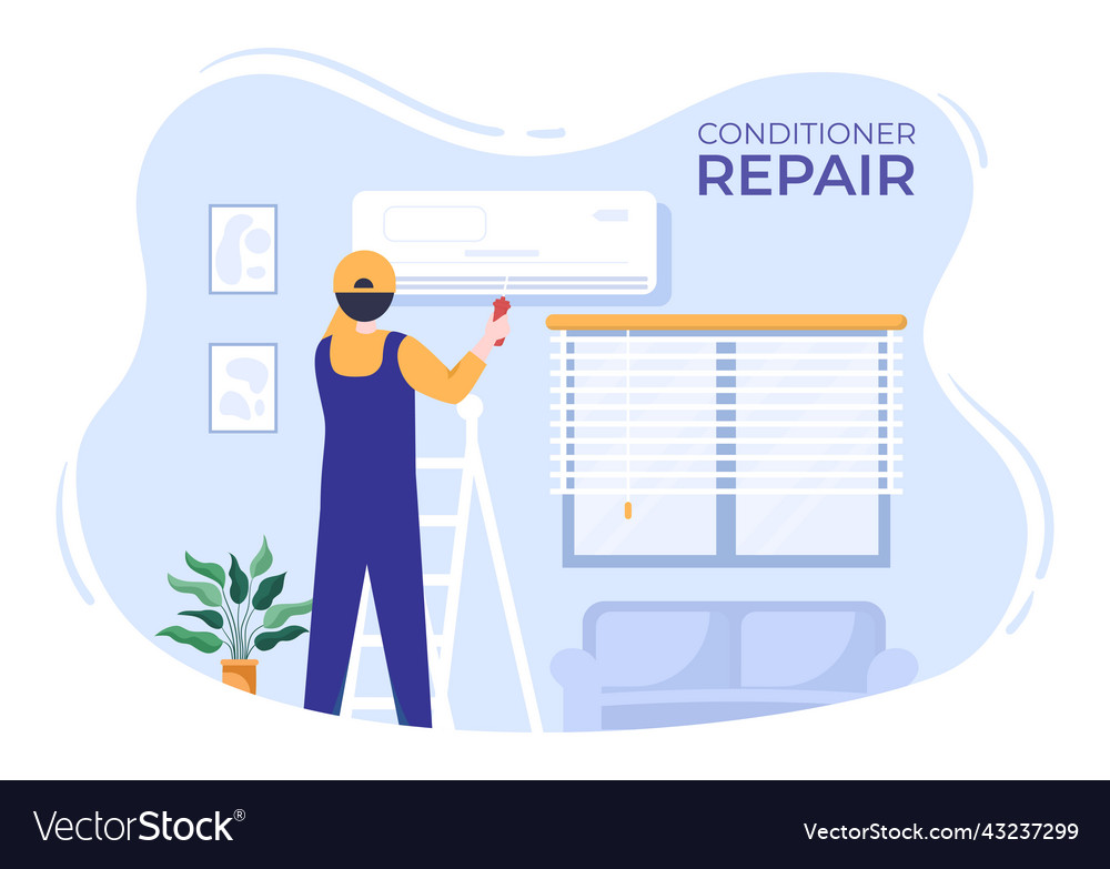 Air conditioner repair or installation with unit vector image Air conditioner repair or installation with unit