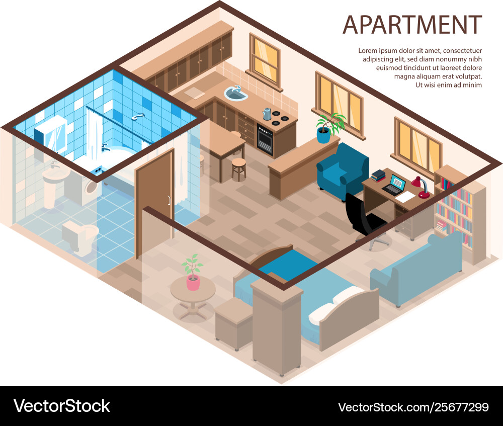 Apartment interior isometric composition Vector Image