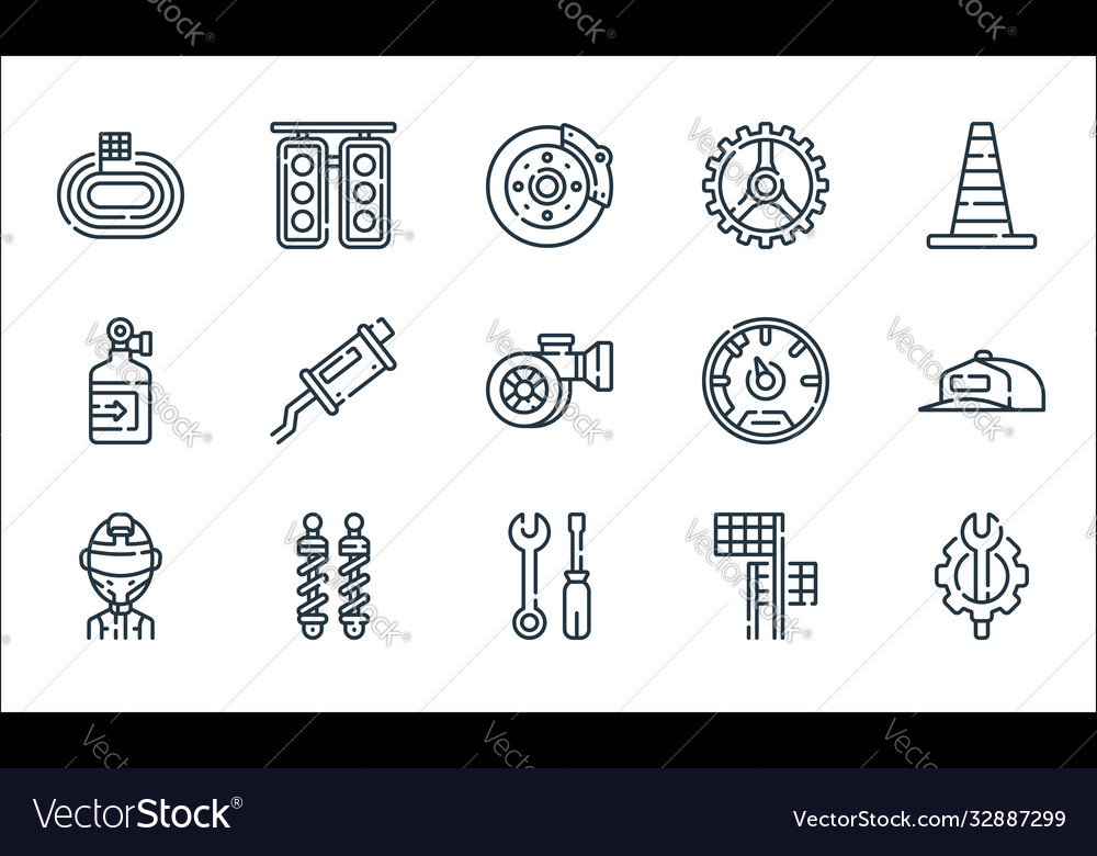 Auto racing line icons linear set quality