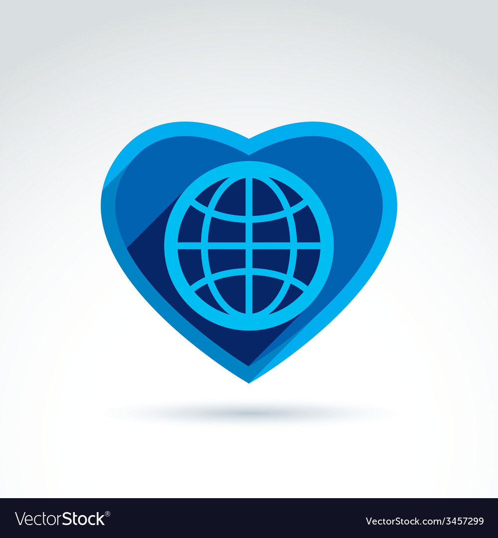 Blue simple planet icon placed in a heart globe Vector Image