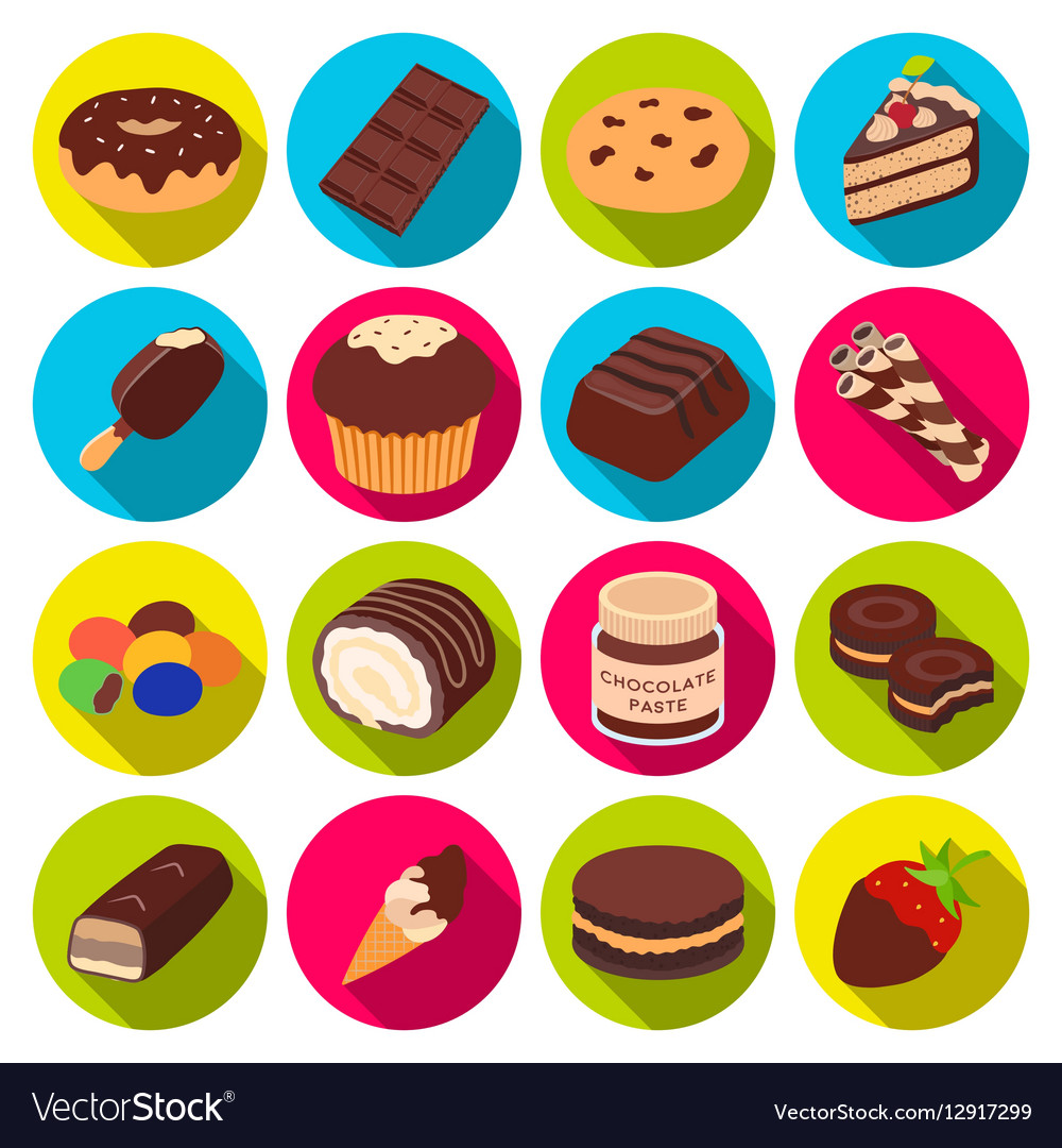 Chocolate desserts set icons in flat style big Vector Image