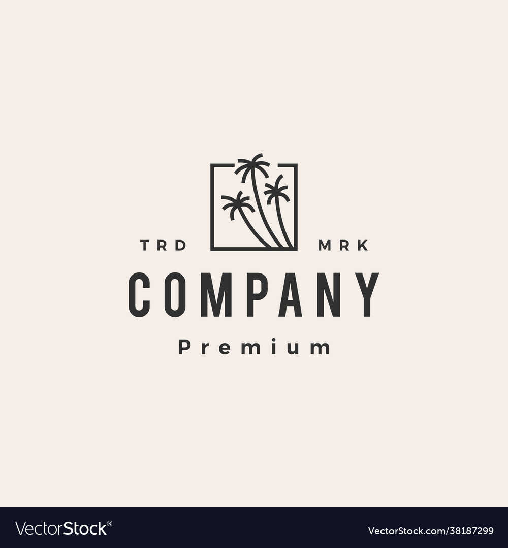 Coconut tree square palm hipster vintage logo icon vector image Coconut tree square palm hipster vintage logo icon