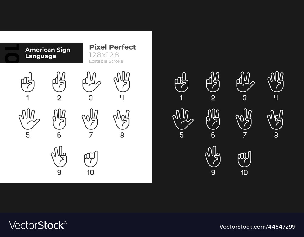 Digits in american sign language pixel perfect vector image Digits in american sign language pixel perfect
