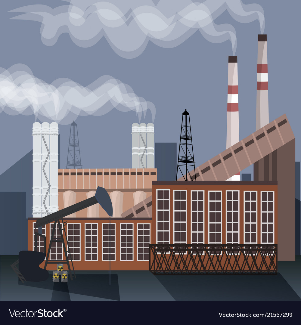 Fabrikbau Naturverschmutzung Anlagen Rohrabfälle vector image Fabrikbau Naturverschmutzung Anlagen Rohrabfälle