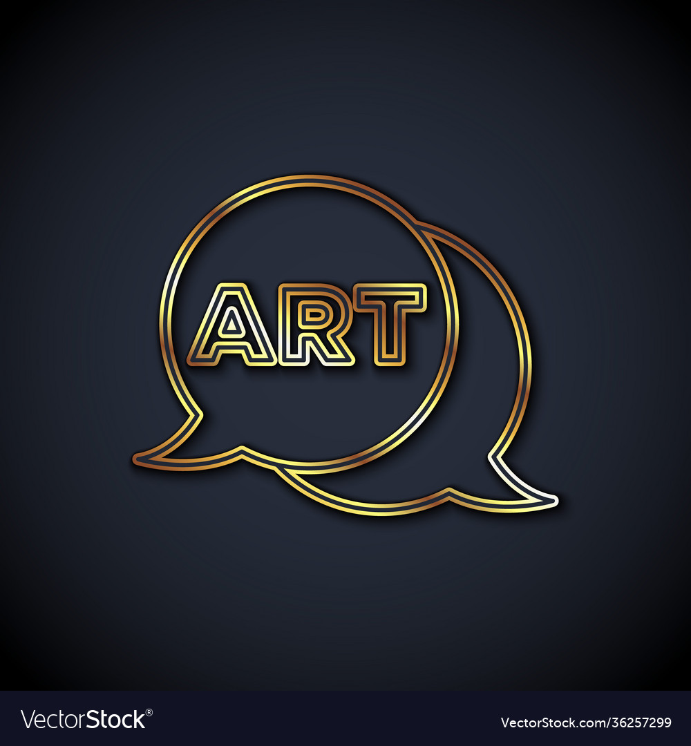 Gold line speech bubble with text art icon