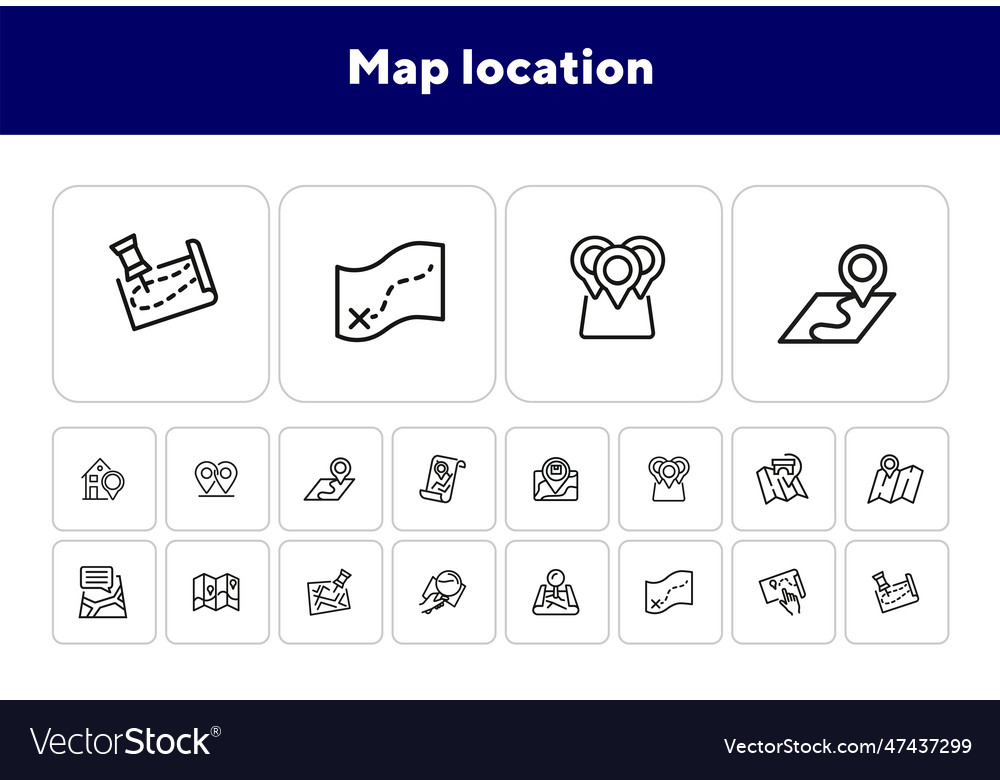 Map location line icon set vector image Map location line icon set