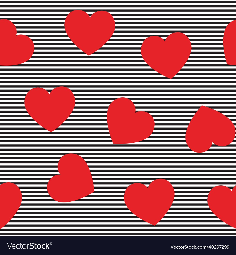 Red hearts seamless pattern on striped background