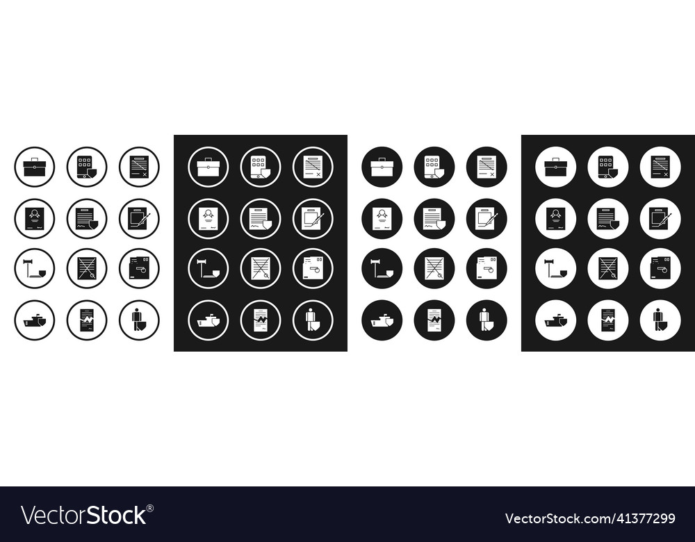 Set delete file document contract with shield vector image Set delete file document contract with shield