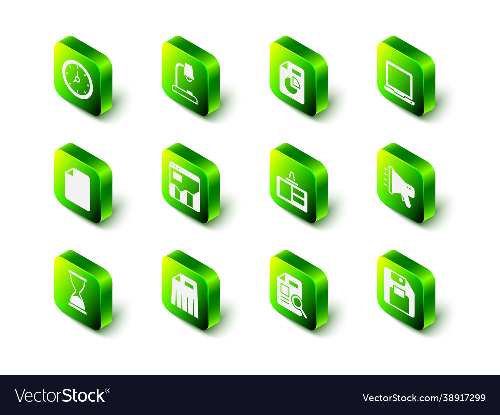 Set table lamp document with graph chart laptop vector image Set table lamp document with graph chart laptop