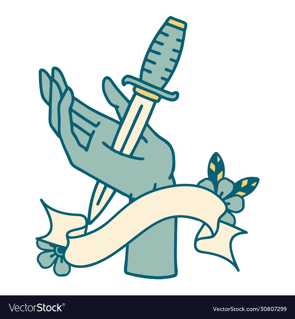 Tattoo with banner a dagger in hand