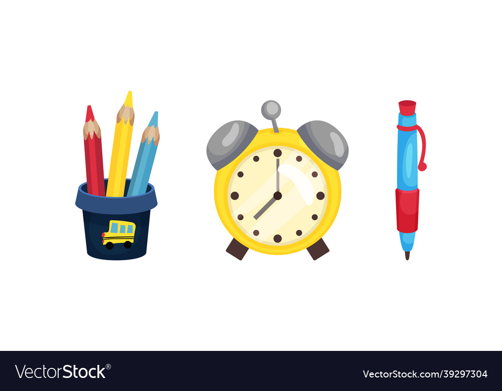 Alarm clock and pen as back to school symbol