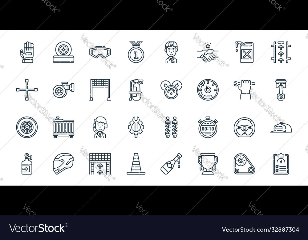 Auto racing line icons linear set quality vector image Auto racing line icons linear set quality