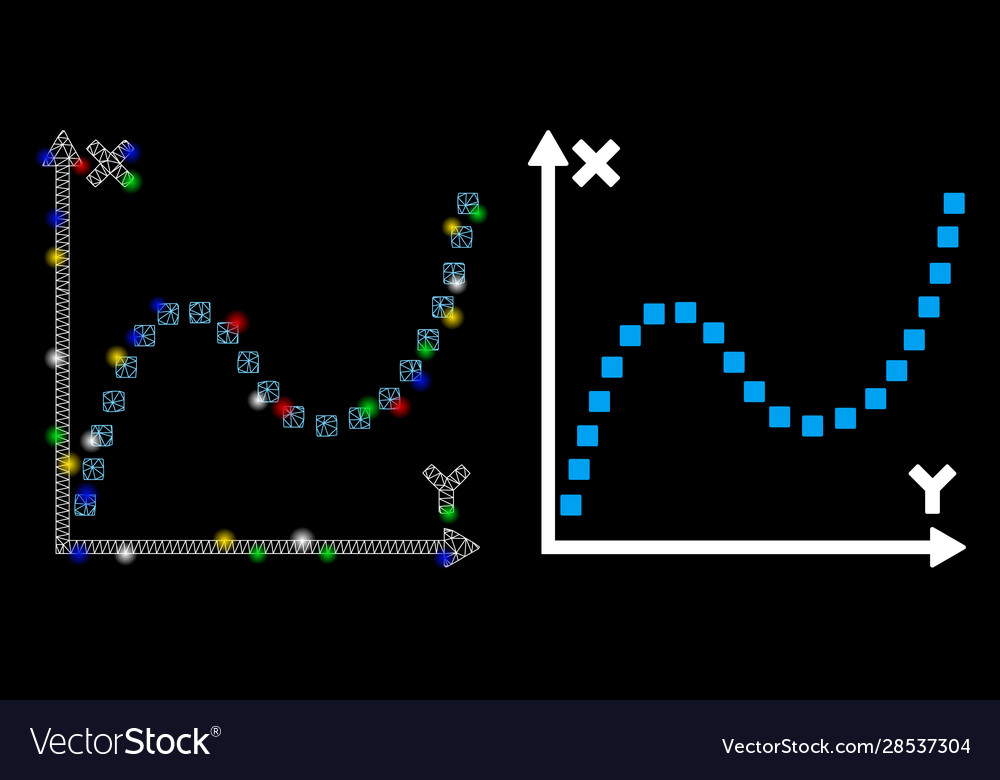 Glowing mesh network dotted plot icon with flash