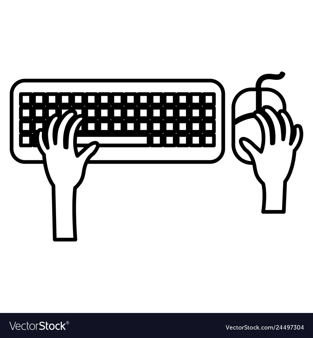 Hands typing in keyboard and mouse vector image Hands typing in keyboard and mouse