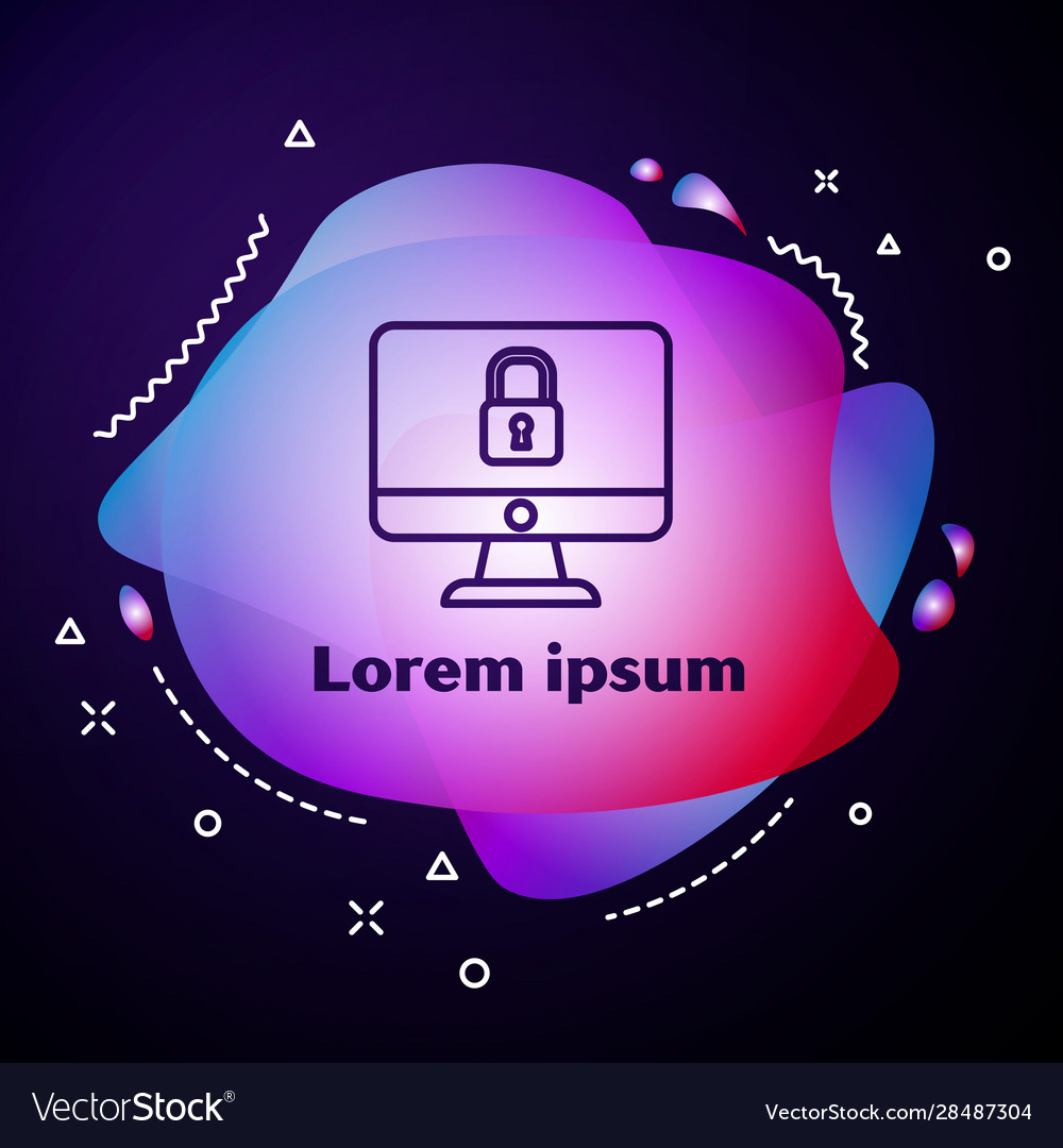 Purple line lock on computer monitor screen icon vector image Purple line lock on computer monitor screen icon