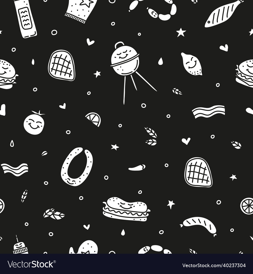 Seamless pattern with barbecue picnic icons vector image Seamless pattern with barbecue picnic icons
