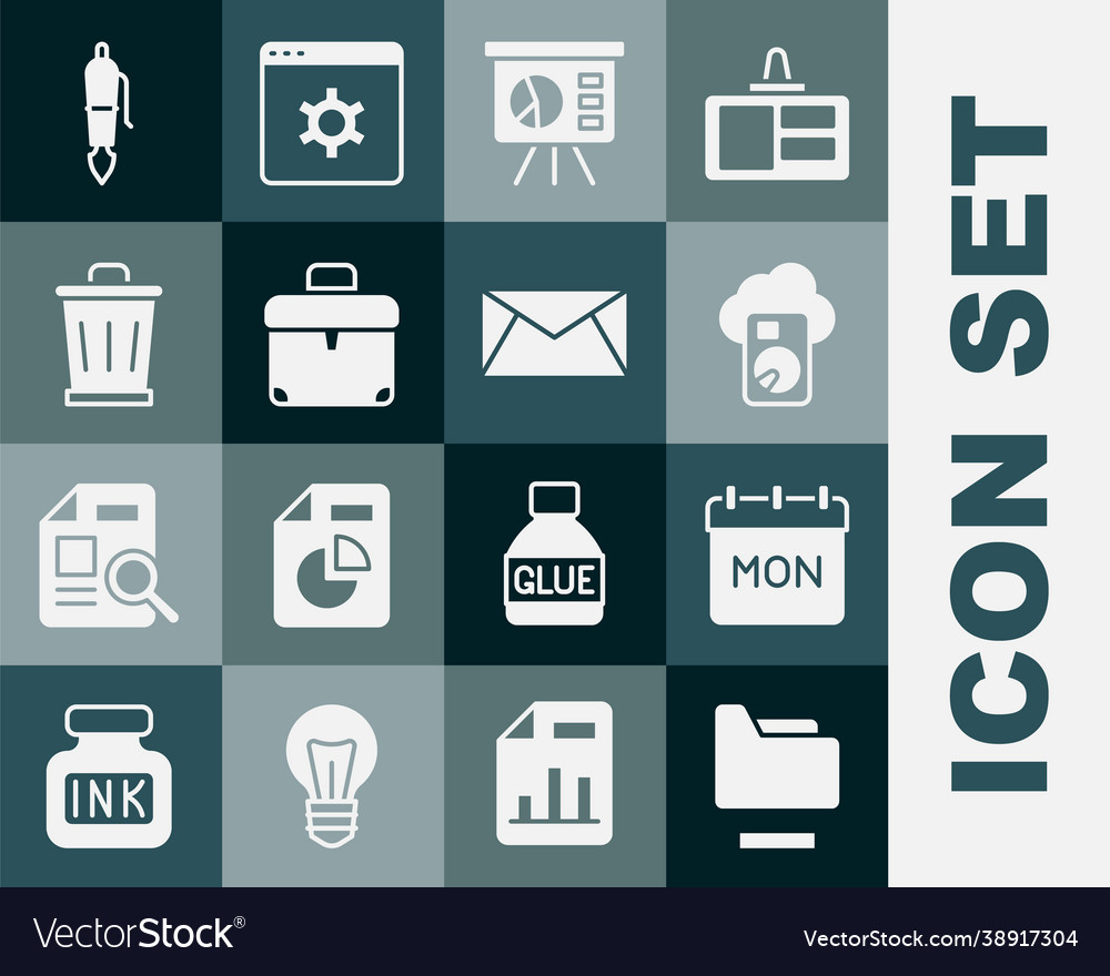 Set document folder calendar cloud database vector image Set document folder calendar cloud database