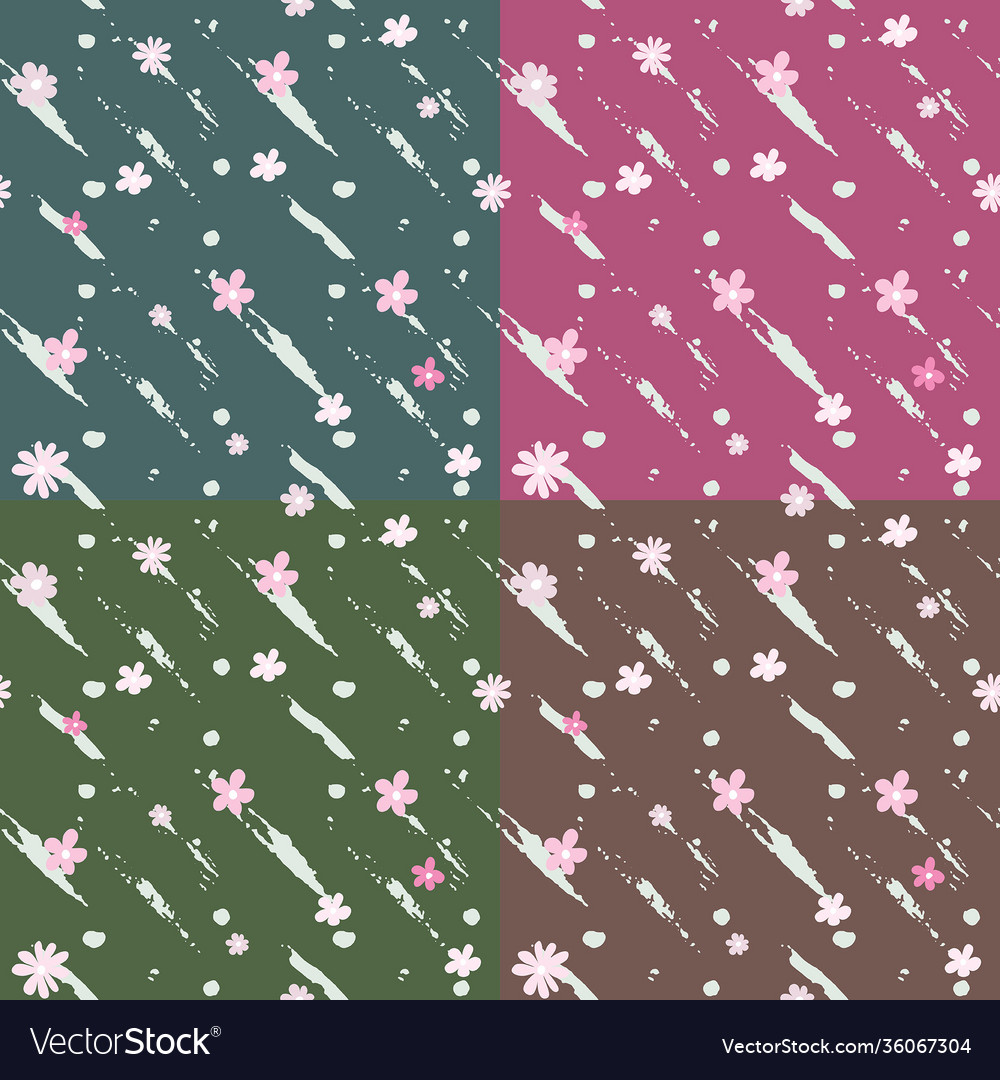 Spring flower seamless pattern set 4 colour