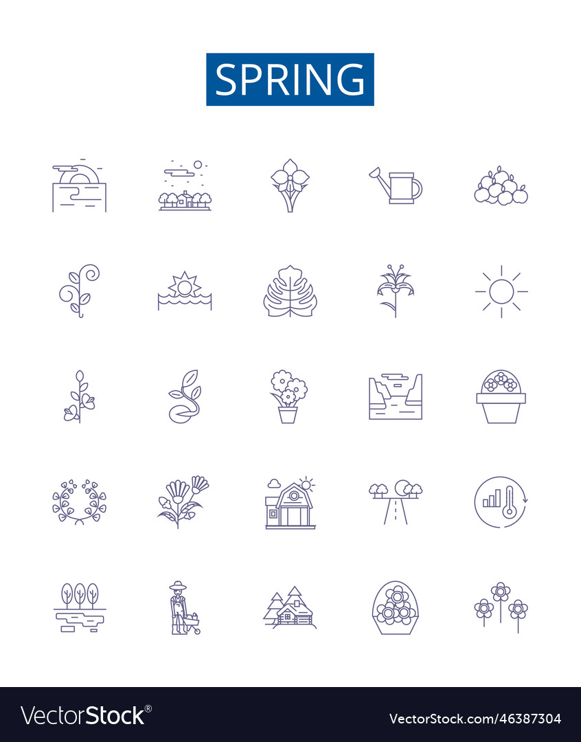Spring line icons signs set design collection Vector Image Spring line icons signs set design collection