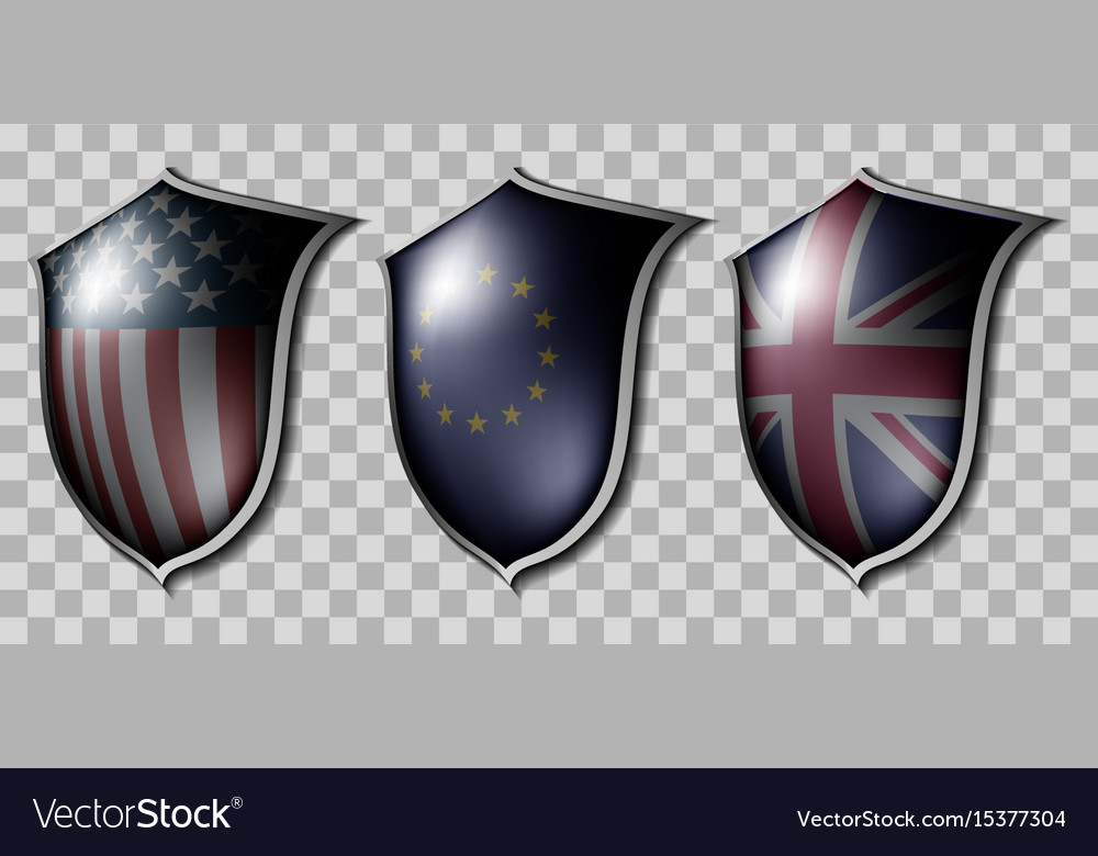 Three shields with flags