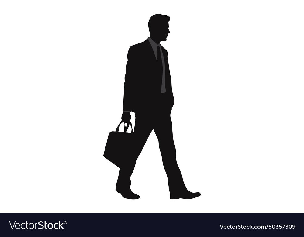 Businessman walking with a small bag silhouette vector image Businessman walking with a small bag silhouette
