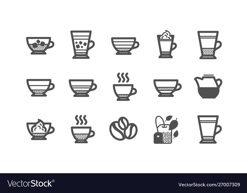 Coffee types and tea icons mocha cappuccino