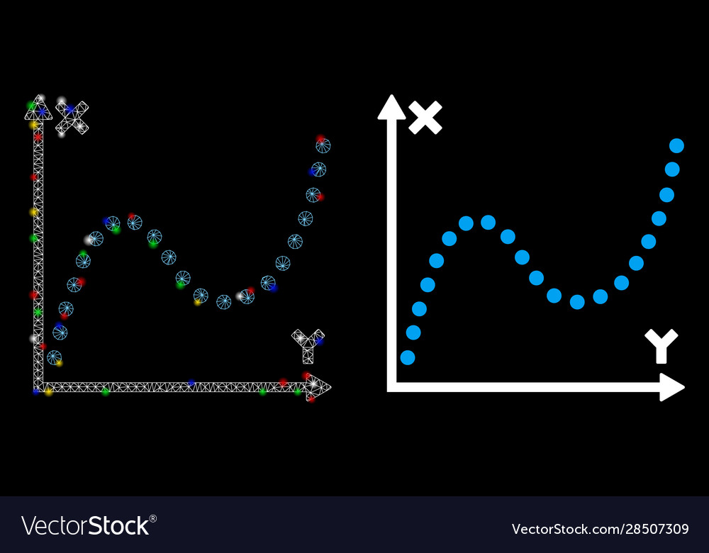 Glossy mesh carcass dotted plot icon with flash vector image Glossy mesh carcass dotted plot icon with flash