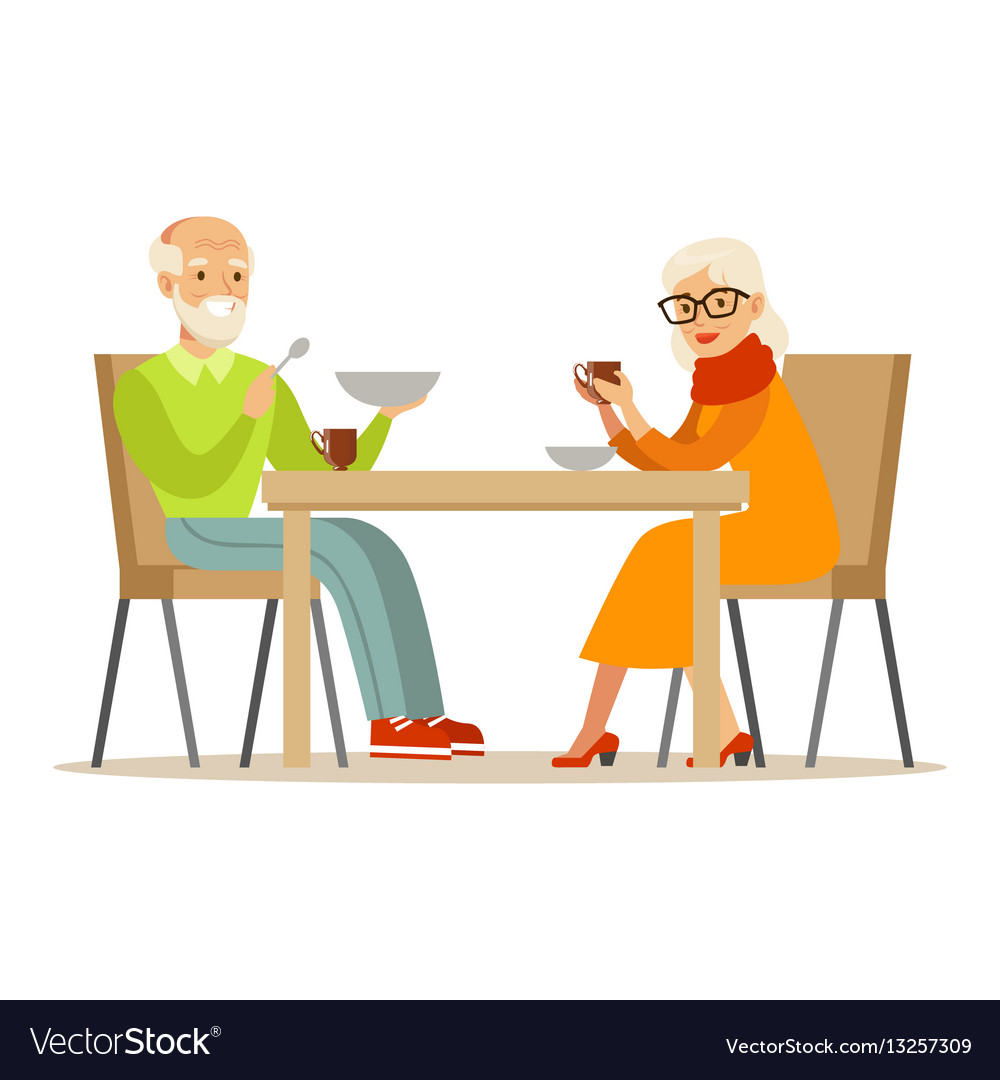 Grandfather and grandmother having dinner part