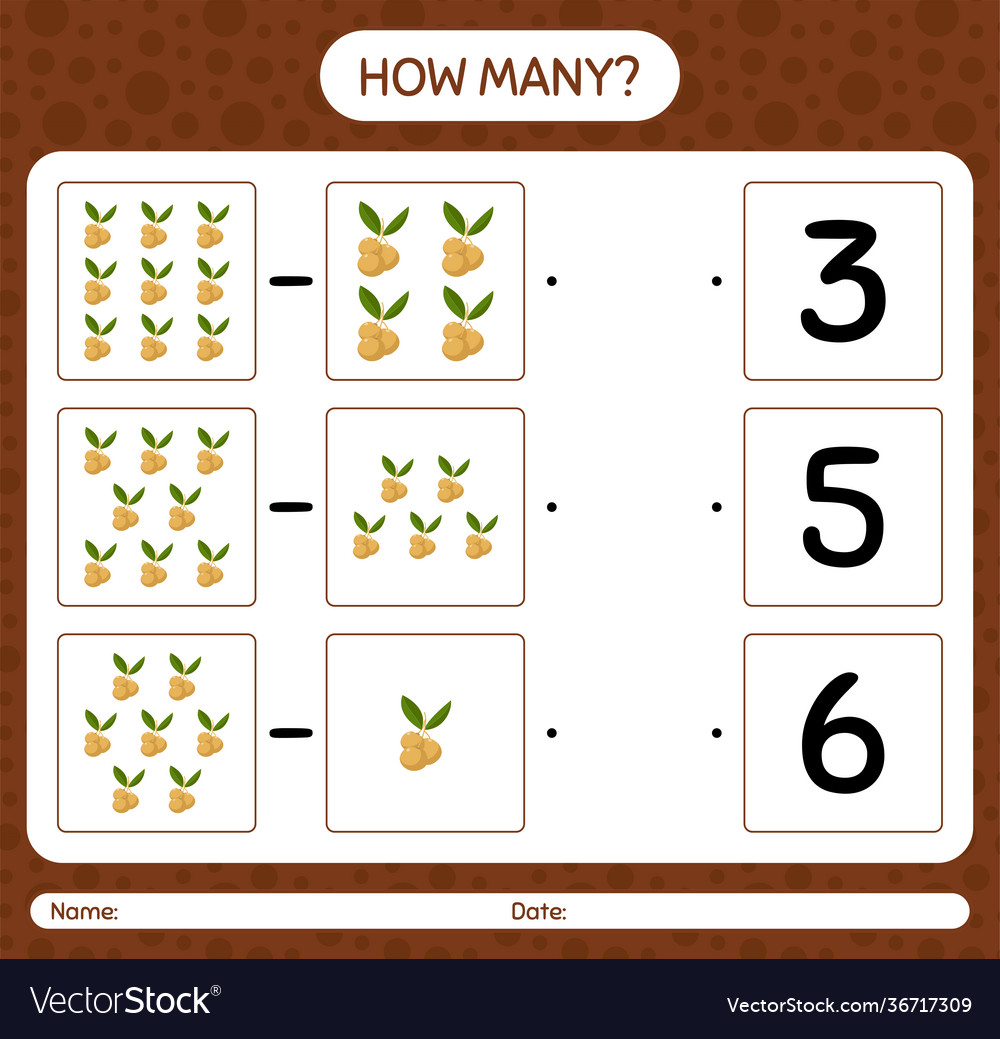 How many counting game with longan worksheet vector image How many counting game with longan worksheet
