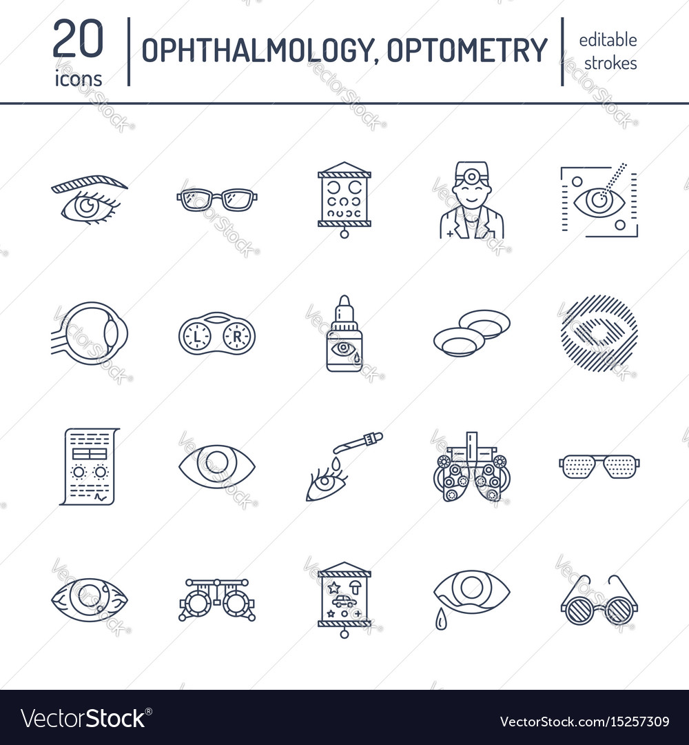 Ophthalmology eyes health care line icons