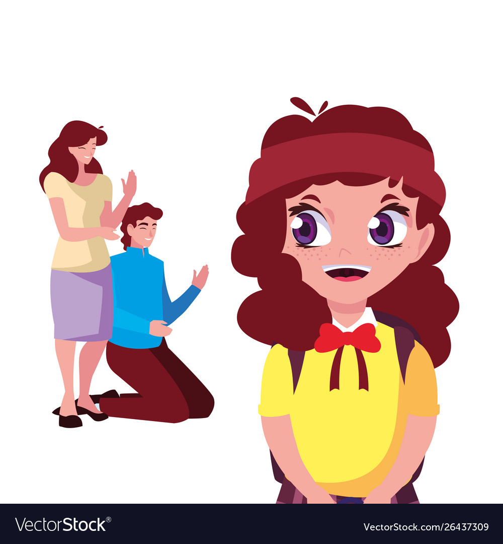 Parents With School Girl Student Royalty Free Vector Image