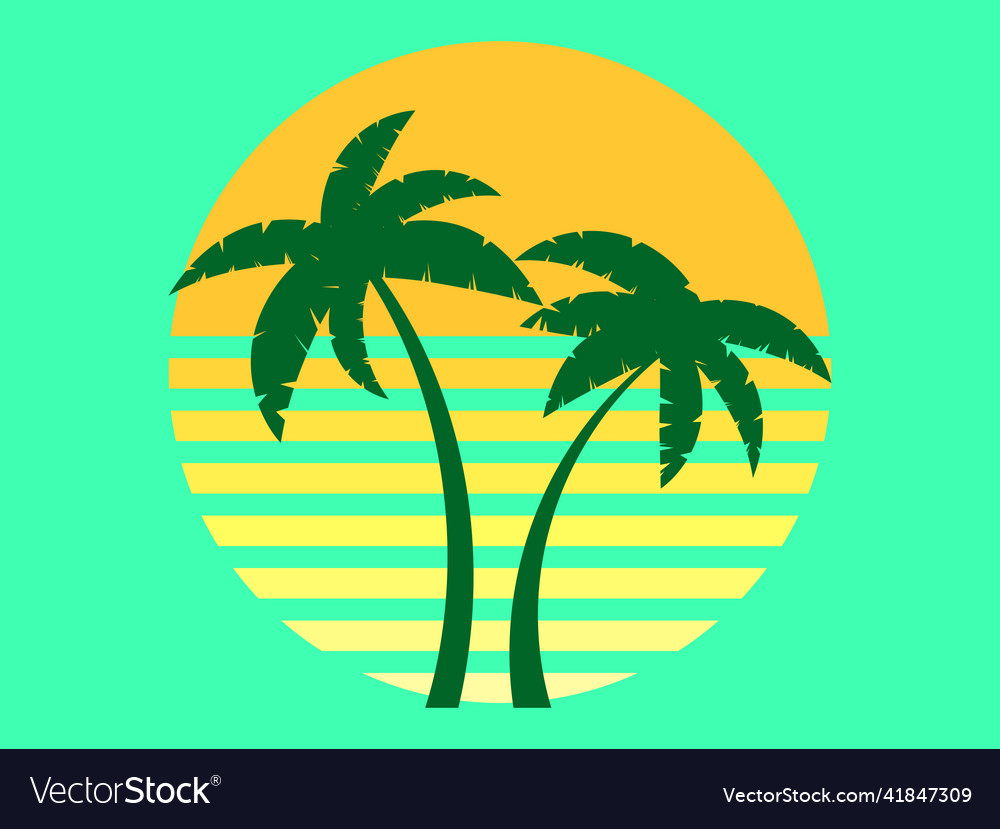 Retro futuristic palm trees in 80s style