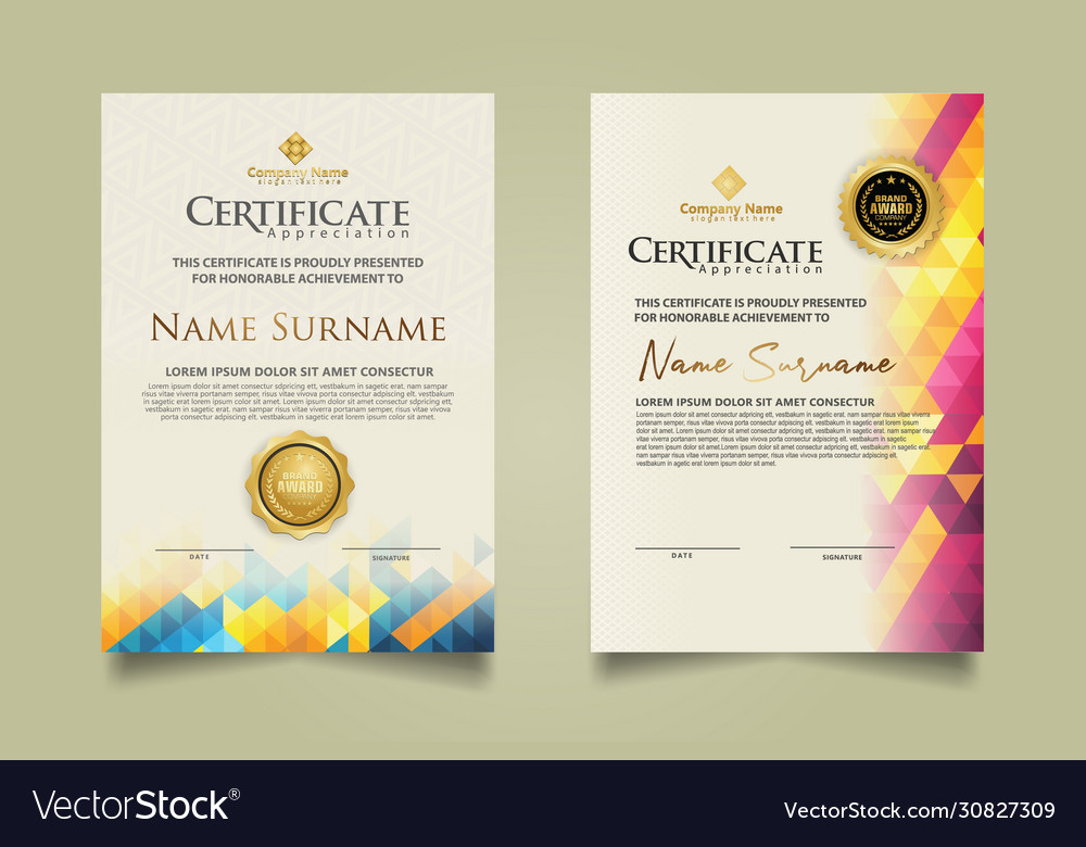 Set certificate template with triangle geometric vector image Set certificate template with triangle geometric