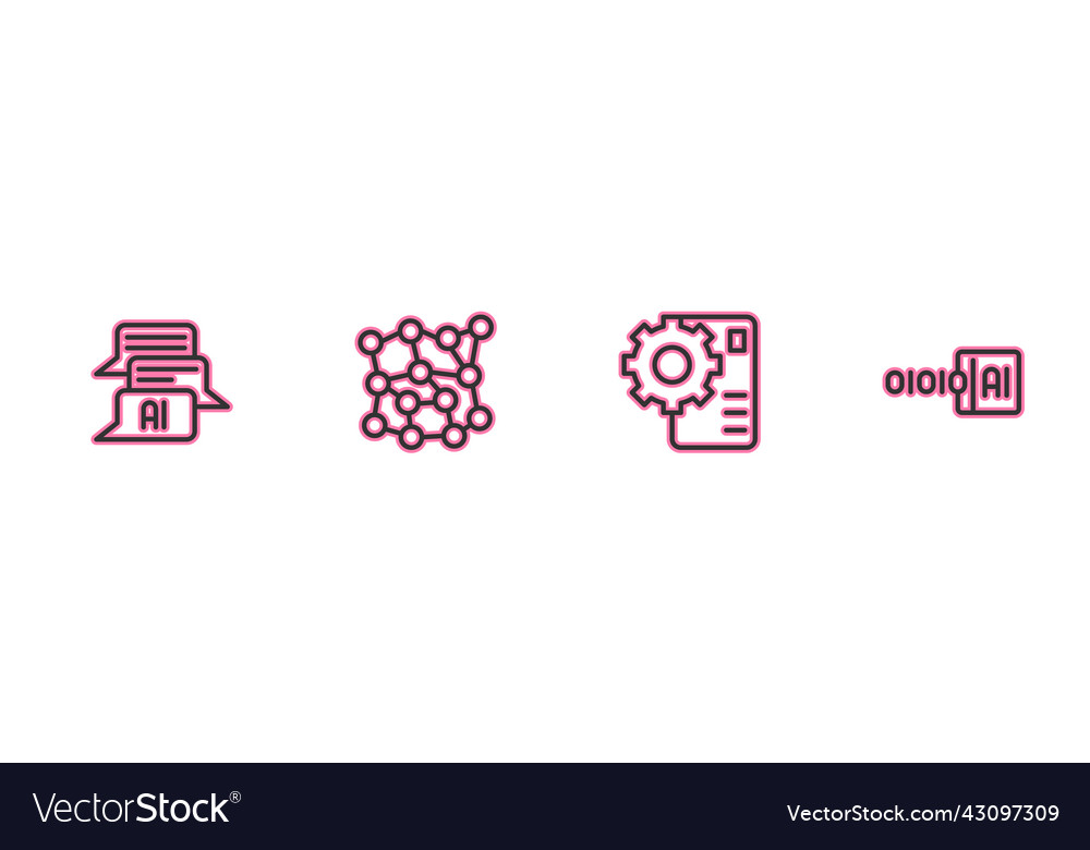 Set line chat bot neural network and binary code vector image Set line chat bot neural network and binary code