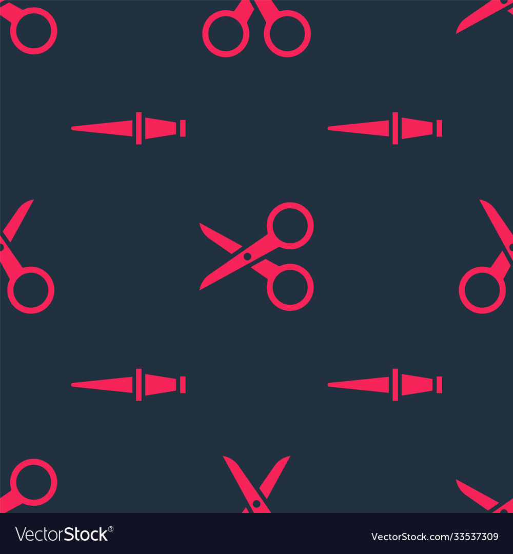 Stecknadel und Schere auf nahtloses Muster setzen vector image Stecknadel und Schere auf nahtloses Muster setzen