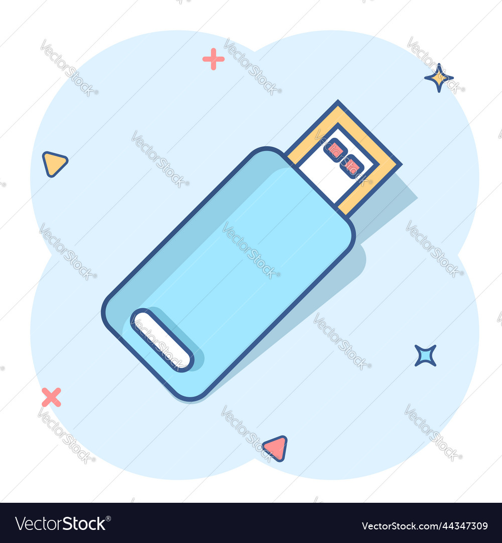 Usb drive icon in comic style flash disk cartoon Vector Image