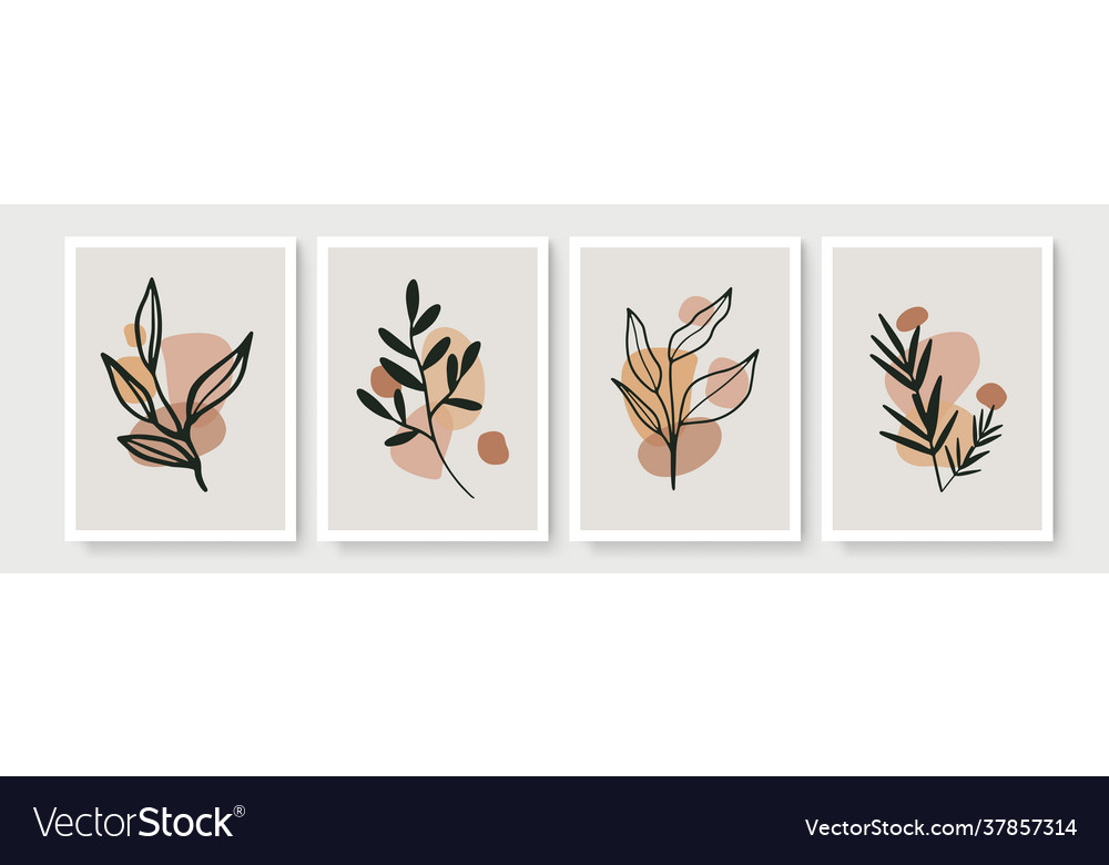 Botanical wall art set boho foliage line art Vector Image