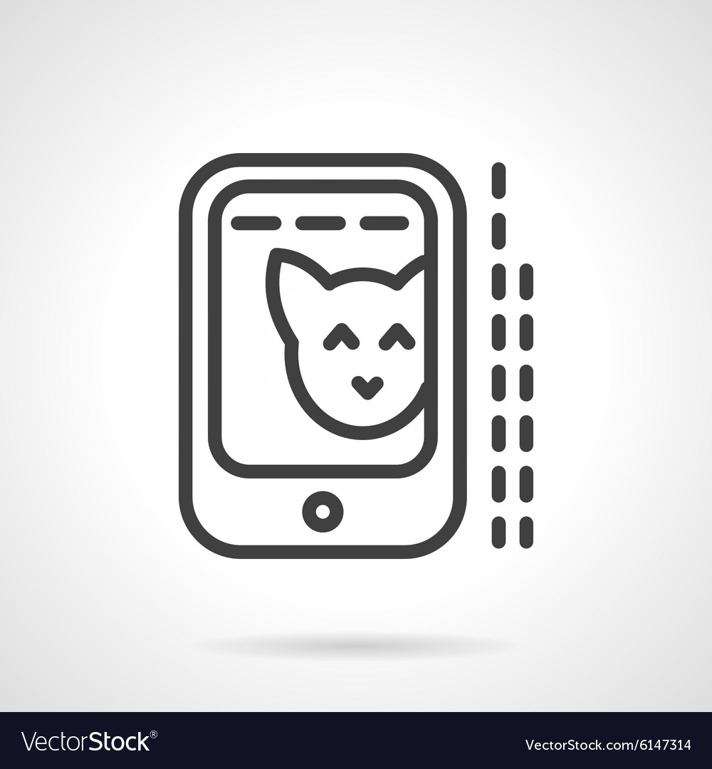 Cat photo in phone simple line icon